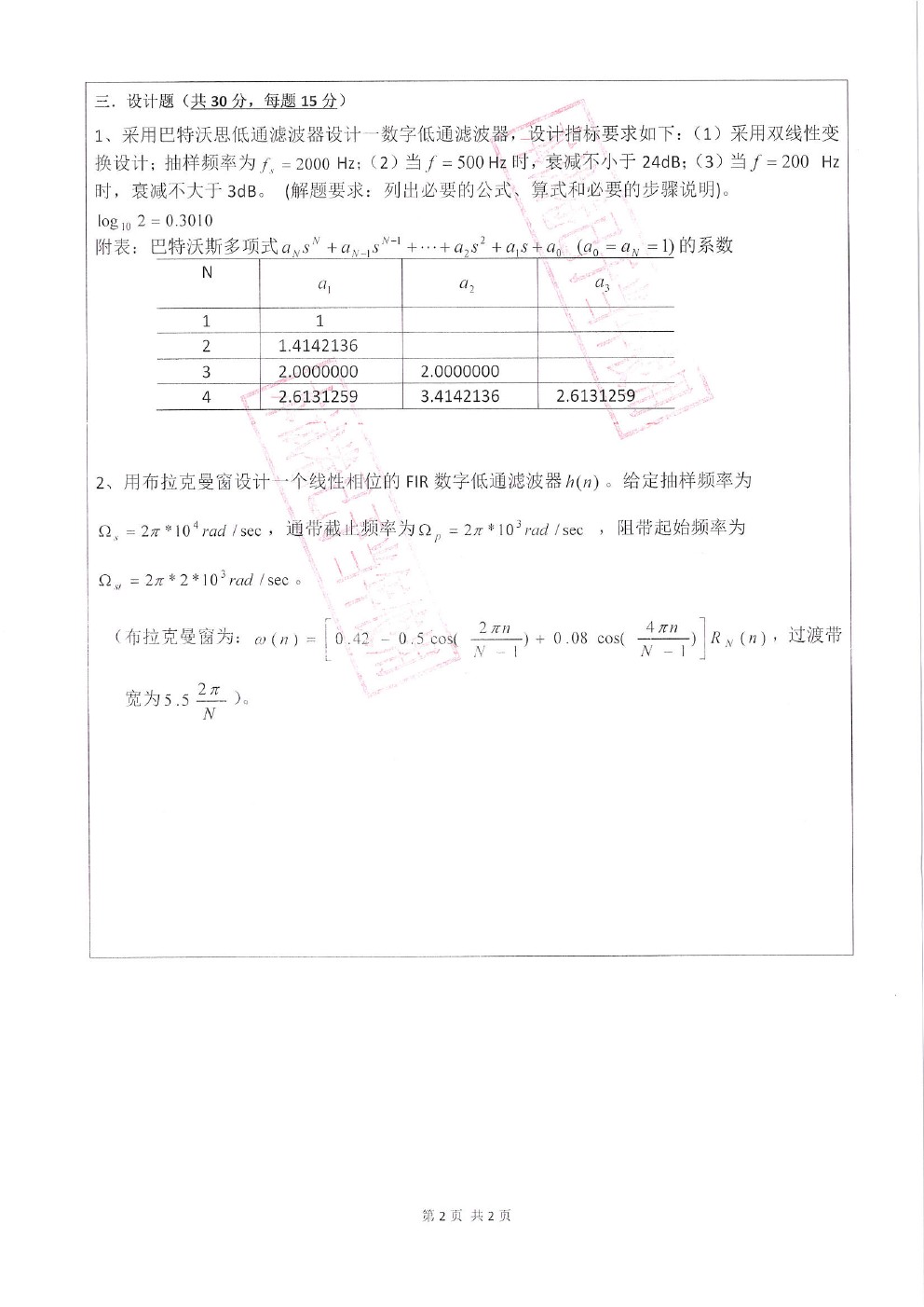 广东工业大学2017年博士招生数字信号处理考博真题